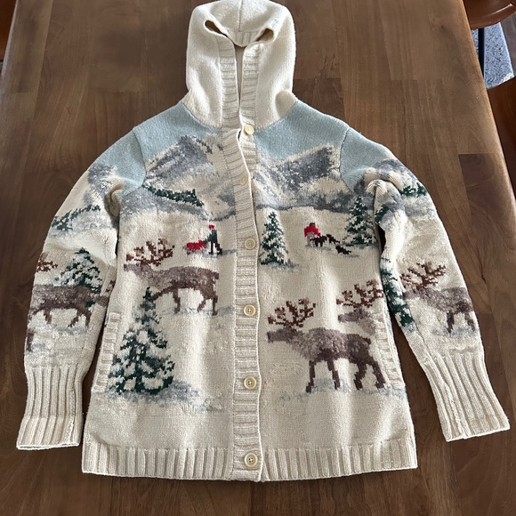 Vintage Lauren Ralph Lauren Holiday Hooded Cardigan Wool Sweater Small Size